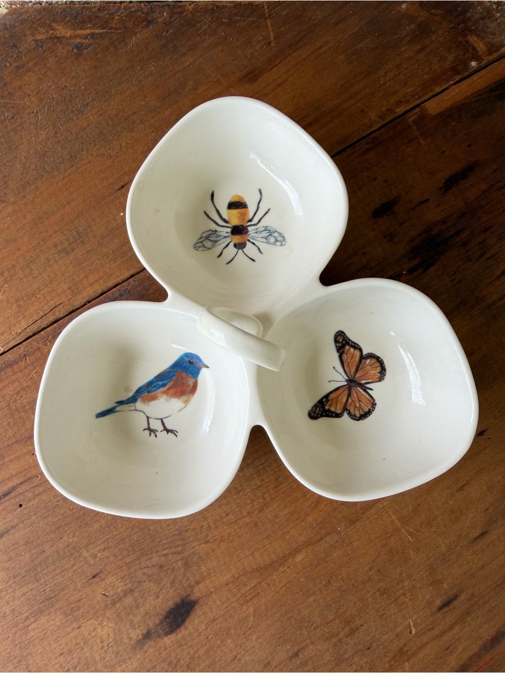 Kellie Montana Floral Condiment Dish Butterfly Bird Bee Excellent!